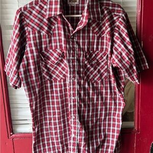 Ely Cattleman Red and White Plaid Short-Sleeve Western Shirt